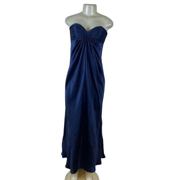 Laundry By Design Women’s Navy Silk Strapless Gown Ruched Bodice Elegant Size 4 - Picture 1 of 7